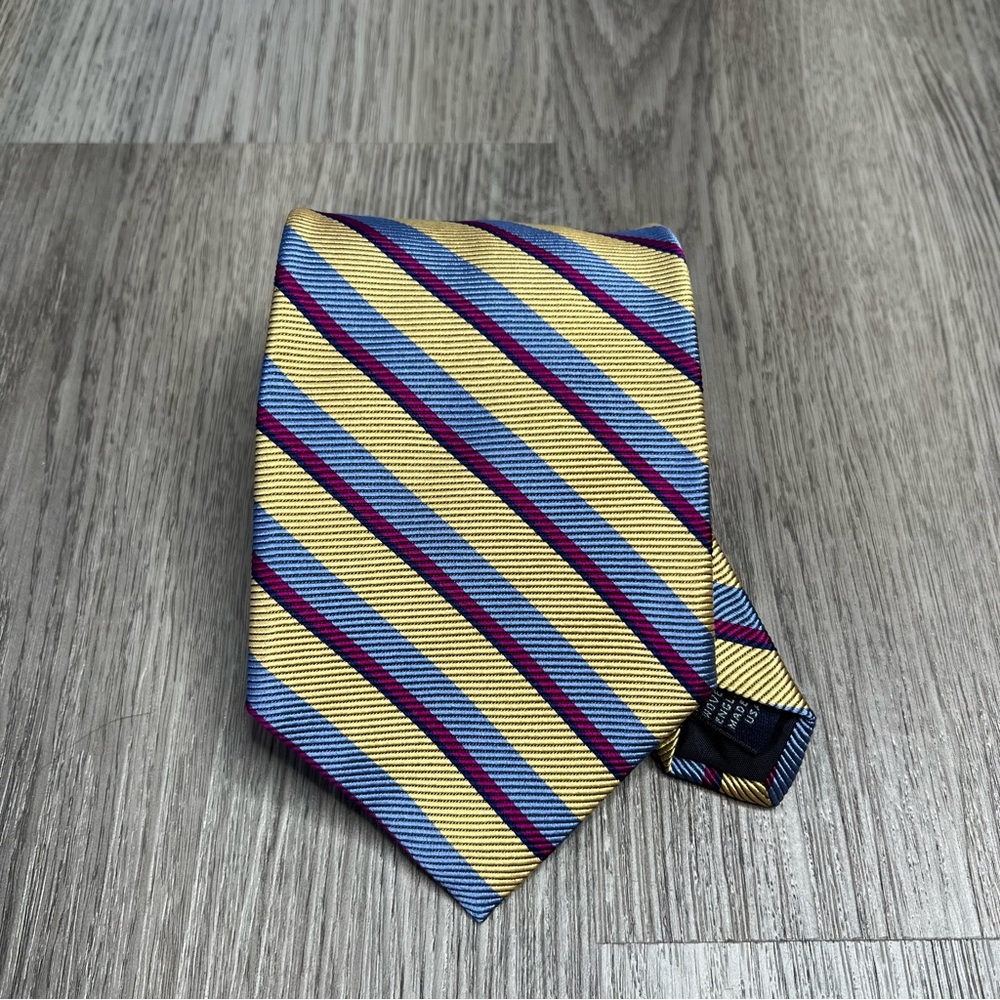 BROOKS BROTHERS Makers USA‎ Silk Neck Tie Repp Stripe Woven England Yellow Blue